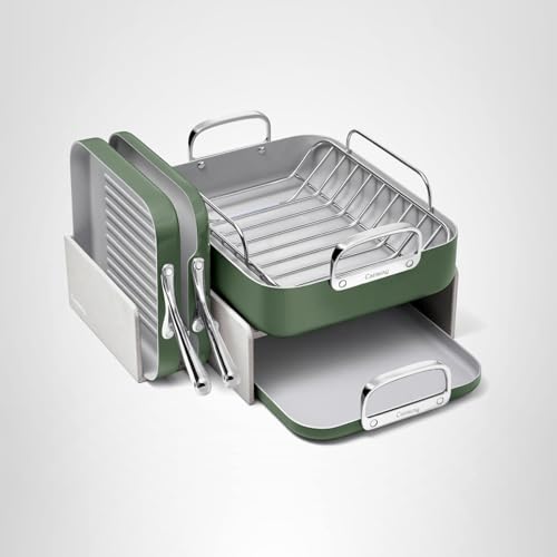 Caraway Square Cookware Set - Square Pans Set - Perfect for Griddling, Toasting, Searing, Roasting, and More - Non-Stick Ceramic Coated Pans - Non Toxic, PTFE & PFOA Free - Sage