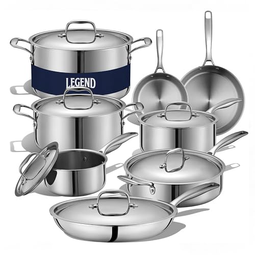 LEGEND COOKWARE 5-Ply Stainless Steel Cookware Set, 14-Piece Pots and Pans Set, Induction Compatible, Oven Safe