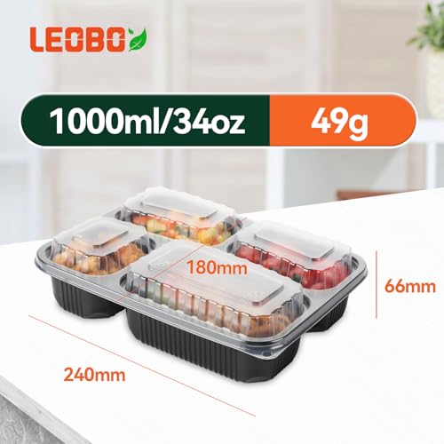 LEOBOX 40 Pack 34oz 4-Compartment Bento Box - Shrink-Wrapped No Pre-Wash