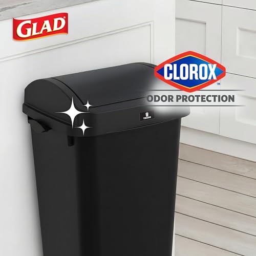 Glad 12 Gallon Trash Can with Clorox Odor Protection | Linkable Waste and Recycling Bin with Swing Top and Lift Up Lid, for Kitchen, Office or Home, Black