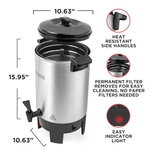 BLACK+DECKER 40 Cup Coffee Urn, Fast Brewing, Aluminum, Keep Warm Function, Heat Resistant Handles, Indicator Light
