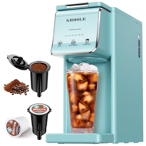 KIDISLE Hot & Iced Single Serve Coffee Maker for K Cup & Grounds, 6-16oz Sizes, 40oz Water Tank, Reusable