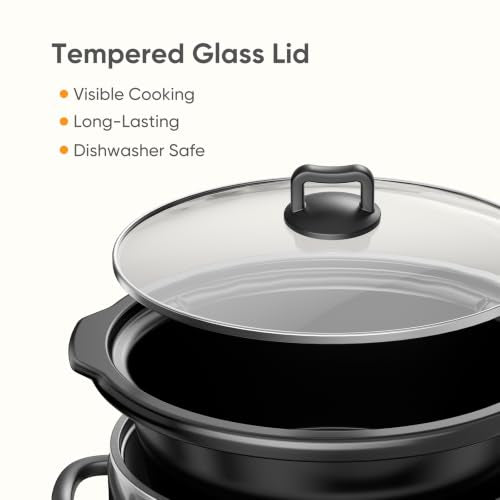 NEWBULIG Slow Cooker 8 Quart, Large Slow Cooker, Ceramic Nonstick Coating, 3 Adjustable Temp Multi Cookers with Dishwasher Safe Stoneware Pot & Tempered Glass Lid, 35in Tangle Free Cord Wrap, Black