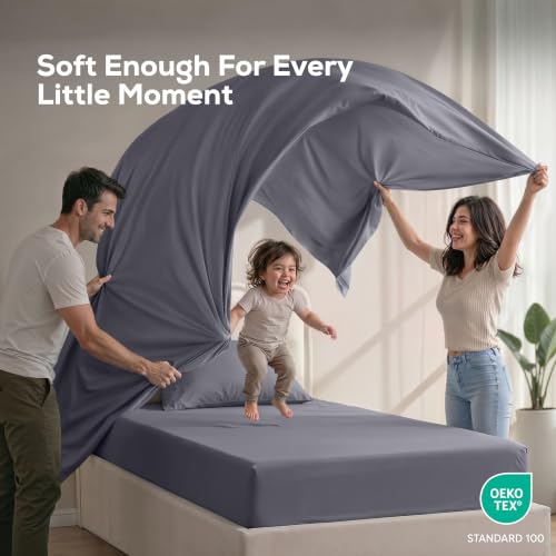 Twin Size Sheet Set – 3 Piece Bed Sheets, Soft and Breathable Microfiber, Includes 1 Fitted Sheet, 1 Flat Sheet and 1 Pillowcase – Oeko Tex (Grey)