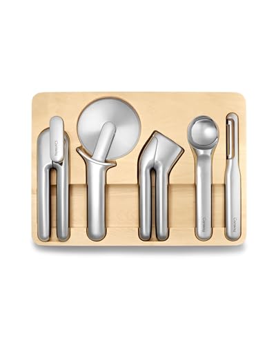 Caraway Kitchen Gadget Set, 5 Piece Kitchen Essentials, Stainless Steel, Includes Can Opener, Pizza Cutter, Garlic
