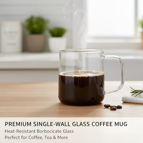 Aquach Glass Coffee Mugs, 20 oz Large Clear Drinking Glasses, Dishwasher & Microwave Safe, Everyday Use for Coffee Tea Juice, Home Office Kitchen Essentials, 2-Pack