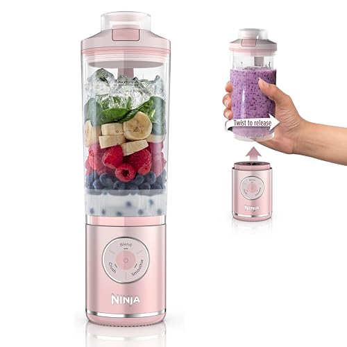 Ninja Blast Max, Portable Blender + Twist & Go, Personal Smoothie, Blend, Ice Crush, 3 Programs, Cordless, 22 oz removable Vessel, Dishwasher Safe, Leakproof, Pink, BC251PK