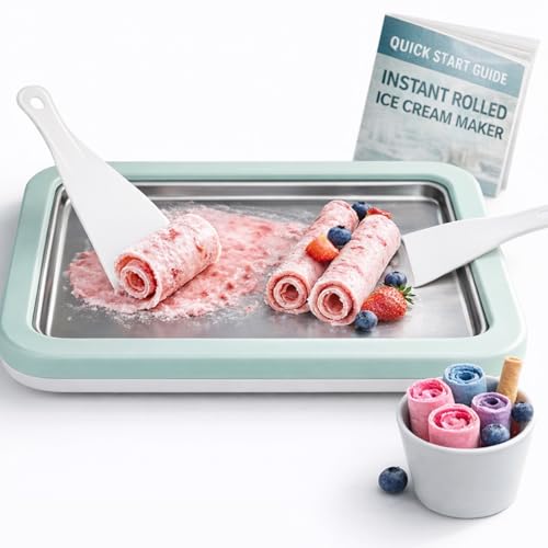 Rolled Ice Cream Maker with Quick Start Guide - DIY Instant Ice Cream Tray Kit, Includes 2 Scrapers for Manual Homemade Ice Cream Rolls, Frozen Yogurt, Sorbets & Slushies, No Electricity Needed（green）
