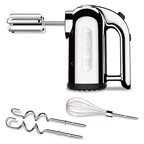 Dualit Hand Mixer - 300W- Strong Grip Handle - Attachments Included - Integral Plug Storage - 4 Speed Settings - Repairable gears - Flat Beaters, Dough Hooks, Balloon Whisk