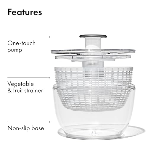 OXO Good Grips Salad Spinner | Lettuce Spinner | Fruit Washer | Fruit Washing Bowl with Strainer | Vegetable Cleaner | Salad Cleaner | Lettuce Washer | 6.22 Quart Capacity