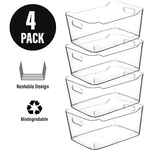 Clear Plastic Storage Bins for Kitchen Organization or Pantry Organizers and Storage, Freezer Fridge Organizer Storage Containers Bin for Organizing Refrigerator Medicine Closet Cabinet Organizers