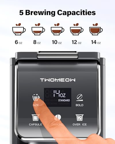 TWOMEOW K Cup Coffee Maker, Single Serve Hot & Iced for K-Cup & Grounds