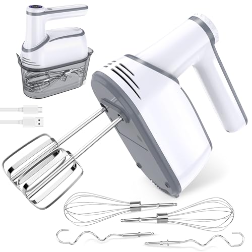 binROC Cordless Electric Hand Mixer, 12-Speed with Storage Case, White