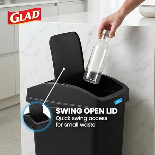Glad 12 Gallon Trash Can with Clorox Odor Protection | Linkable Waste and Recycling Bin with Swing Top and Lift Up Lid, for Kitchen, Office or Home, Black
