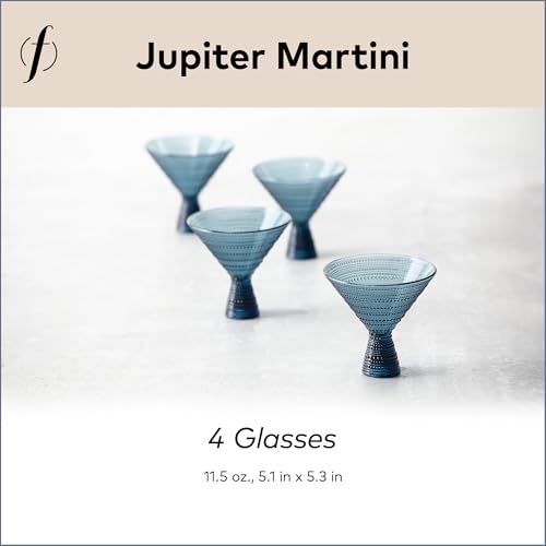 Fortessa Jupiter Beaded Hobnail Glass, 11.5 Ounce Martini (Set of 4), Cornflower Blue