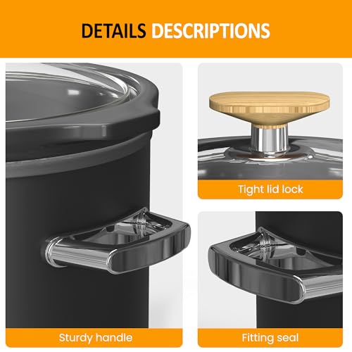 Sunvivi 2 Quart Slow Cooker, Small Slow Cooker with Removable Ceramic Pot, Slow Cookers Food Warmer with 3 Heating Settings & Dishwasher Safe Glass Lid, Grey
