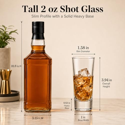 TAOUNOA 2 OZ Tall Shot Glasses 18 Pack - 3.9 Inch Clear Shot Cups for Whiskey, Tequila, Vodka, Espresso - Durable Glass Shot Glasses for Home, Bars & Parties