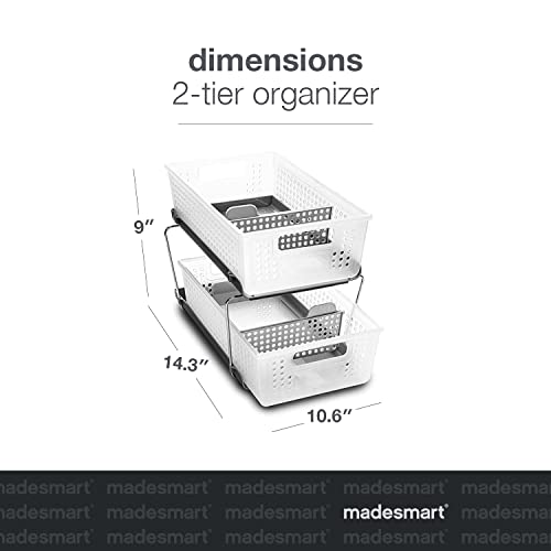 madesmart 2 Tier Bath Organizer, Undersink Storage with Sliding Drawers, for Cleaning Supplies, Pantry, Sponges, Bottles & Kitchen Essentials, Adjustable Dividers & Pull Out Sliding Baskets, Frost