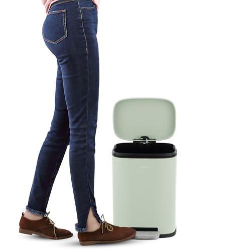 happimess HPM1006E Connor Rectangular 13-Gallon Trash Can with Soft-Close Lid and FREE Mini Trash Can, Fingerprint Resistant, Modern, Minimalistic for Home, Kitchen, Office, Bathroom, Pistachio Gelato