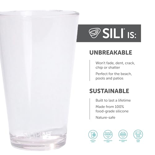 Silipint 16oz Silicone Pint Glass - Unbreakable BPA-Free Reusable Silicone Drinking Cup - Flexible Dishwasher and Microwave Safe - Stemless Glass for Coffee Smoothies (Crystal Clear)