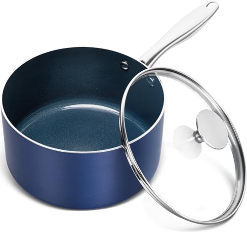 MICHELANGELO 3 Quart Saucepan with Lid, Nonstick Ceramic Sauce Pan with Stainless Steel