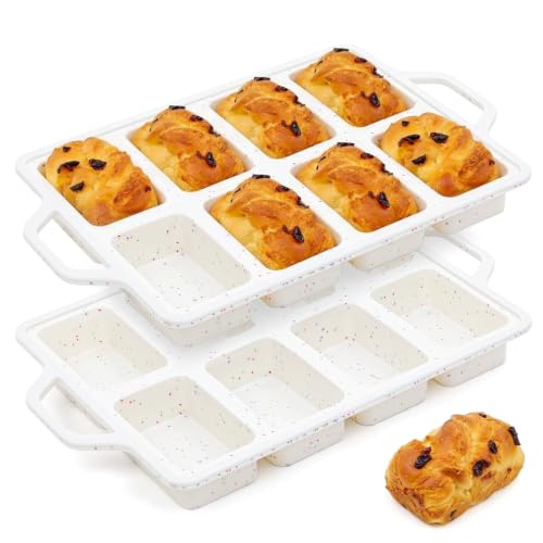 Vinino 2 Pack Mini Silicone Loaf Pans, 8-Cavity Metal Reinforced Frame Pans