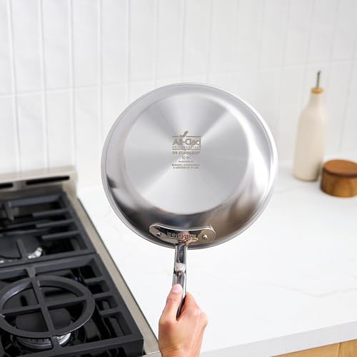 All-Clad D5 5-Ply Brushed Stainless Steel Fry Pan 12 Inch Induction Oven Broiler Safe 600F Pots and Pans, Cookware Silver