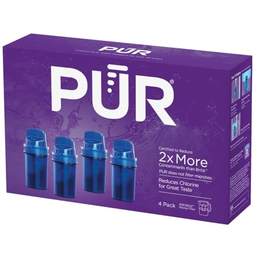 PUR Water Pitcher & Dispenser Replacement Filter 4-Pack, Genuine PUR Water Filter, 2-in-1 Powerful and Faster Filtration, 8-Month Value, Blue (PPF900Z4)