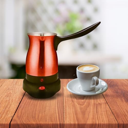 Aleppo Cuisine Electric Turkish Coffee Maker Kettle Pot Stainless Steel Cool Touch Handle Travel Size, Fast Boil & Keeps Water Boiling for Arabic & Greek Coffee, Tea 0.3L (RED)