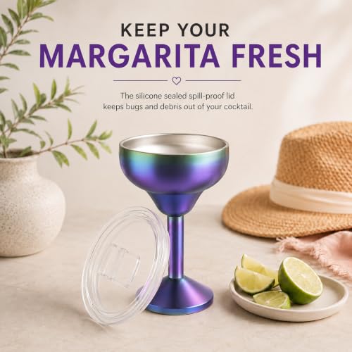 Hemli Insulated Margarita Glass, Cocktail Tumbler with Lid, Stainless Steel Vacuum Insulated, Keeps Drinks Cold for 12 Hours