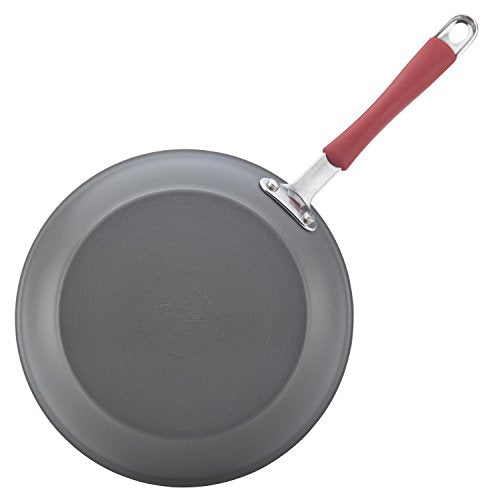 Rachael Ray Cucina Dishwasher-Safe Hard-Anodized Pots and Pans Set Non Stick Cookware, 12-Piece, Gray with Red Handles