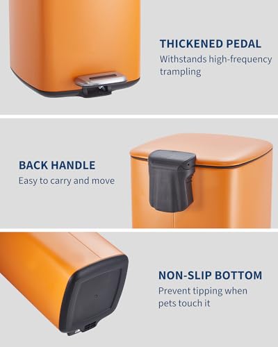 Garvee 8 Gallon Trash Can for Kitchen, Stainless Steel Garbage Can with Lid and Inner Bucket, Step-On Square Trash Bin for Home Office Bedroom Bathroom Laundry Room, 30 Liter, Orange