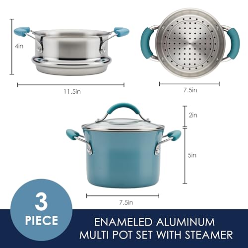 Rachael Ray Cucina Hard Porcelain Enamel Nonstick Multi-Pot / Steamer Set, 3-Quart, Agave Blue - 16799