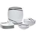 Amazon Basics Square Dinnerware Set for 6, Plates and Bowls for Kitchen, 18-Piece, Dishwasher and Microwave Safe, Modern Beams