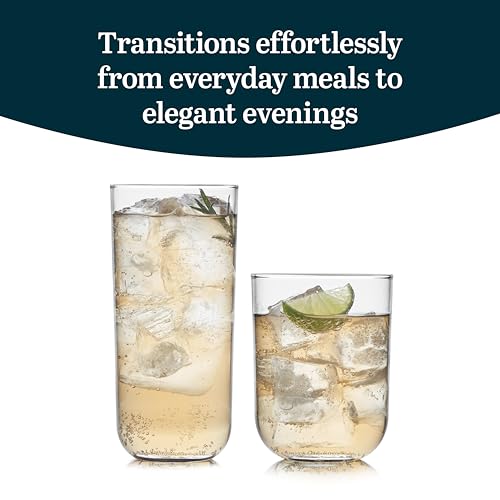 Libbey Polaris Tumbler and Rocks, Axis Glass Cups Set of 16, Elegant Mixed Drinking Glasses with Modern Clean Lines, Dishwasher Safe Glassware Set