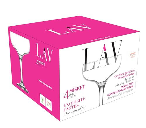 LAV Small Champagne Coupe Cocktail Glasses Set of 4 - Margarita, Martini, Wine, Cute Vintage Glassware - 7.9 oz - Elegant Classy Birthday, Bachelorette Party Gift, Bride, Champagne Tower, Home, Bar
