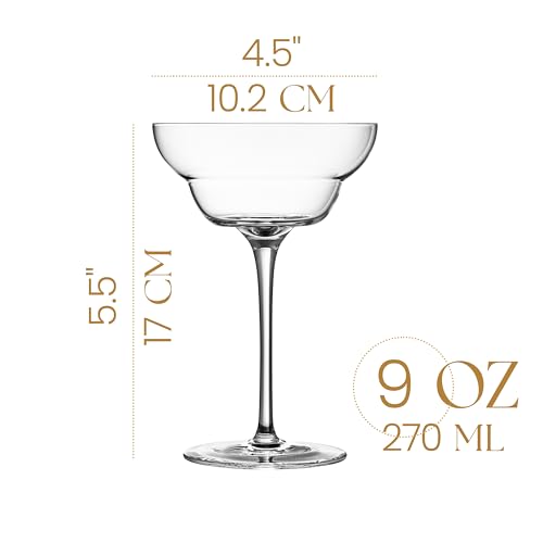 GLASSIQUE CADEAU Crystal Margarita Cocktail Glasses | Set of 2 | 9 oz | Elegant Long Stemmed Glassware for Drinking Daiquiri, Paloma, Frosé and Frozen Bar Drinks | Tall Fancy Barware with Thin Stem