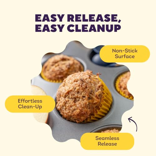 Wilton Gold Non-Stick Bakeware Muffin Pan - Baking Pan for Muffins & Cupcakes - Made Without PFAS, Dent Resistant & Dishwasher Friendly - Offers Even Heat Distribution - 10.5 x 15 x 2 Inches, 12 Cup