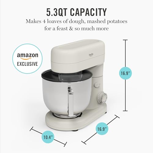 Martha Stewart 5.3Qt Stand Mixer, 12-Speed Tilt-Head Electric Kitchen Mixer with Stainless Steel Bowl, Dough Hook, Whisk & Beater, Splash Guard, Ideal for Baking Bread, Cake & Whipping, Linen Cream