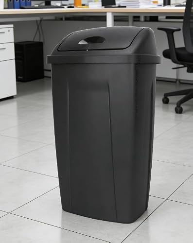 Cukux Black 13-Gallon Plastic Rotating lid Trash can, Waterproof and Odor-Proof, Modern Style, Simple and Elegant, Suitable for Kitchen, Office, Bathroom, Patio, Bedroom, Living Room.