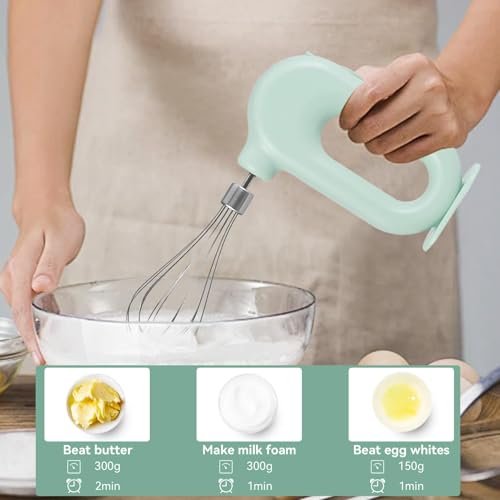 Cordless Hand Mixer Electric Handheld Mini Egg Beater 4 Speed Adjustable Mini Hand Mixer Electric Mixer, USB Charing, 1500mAh(Green)