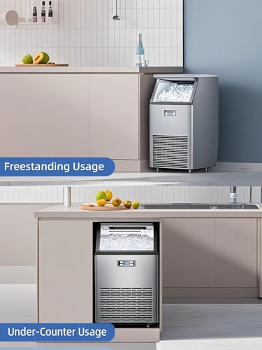 COWSAR Commercial Ice Maker Machine 100Lbs/24H, Stainless Steel Undercounter Ice Maker with 33Lbs Storage Capacity, Self-Cleaning Freestanding Ice Machine for Home, Bar, Restaurant, Office, Outdoor