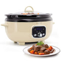 MegaChef 3.7 Quart Oval Electric Digital Slow Cooker with Black Stoneware Crock, Adjustable Timer & Temperature Control, Delay, High, Low & Warm Settings - Versatile Cooking Appliance (Cream)