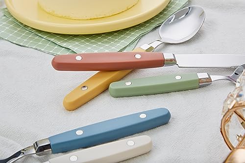 ANNOVA Silverware Set, Retro/Rivet Colorful Stainless Steel Tableware Kitchen Flatware Set Utensils, Includes Dinner Knives, Forks, Spoons, Salad Forks & Dessert Spoons (Morandi Mix, 20 Pieces)