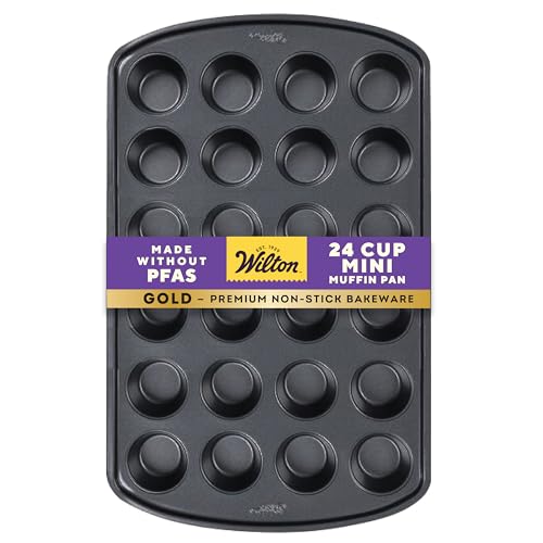 Wilton Gold Premium Non-Stick Warp-Resistant Bakeware, Made without PFAs, Muffin Pan, 24-cup, 16x10x1 in, Packaging May Vary