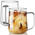 ZMZKKLL Large Glass Coffee Mugs, 20 oz Glass Coffee Cups Set of 2, Clear Borosilicate Glass Mugs with Handles for Cappuccino, Tea, Latte, Hot/Cold Beverages, Wine, Americano