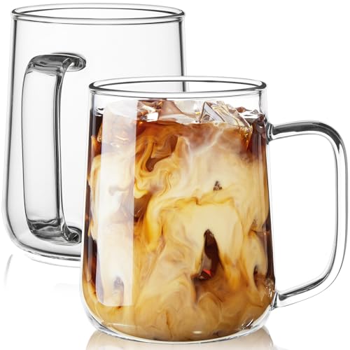 ZMZKKLL Large Glass Coffee Mugs, 20 oz Glass Coffee Cups Set of 2, Clear Borosilicate Glass Mugs with Handles for Cappuccino, Tea, Latte, Hot/Cold Beverages, Wine, Americano