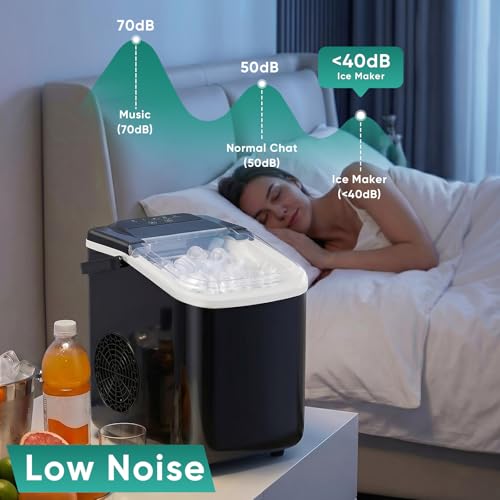 Sweetcrispy Countertop Ice Maker with Scoop, Basket and Handle, Portable Ice Machine 9 Cubes Ready in 6 Mins, 26.5lbs in 24Hrs, 2 Sizes for Home Kitchen Office Bar Party