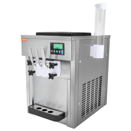 VEVOR Commercial Ice Cream Machine, 21 QT/H Soft Serve Ice Cream Maker with LCD Panel Auto Clean 3-Flavor Pre-cooling for Restaurant Snack Bar