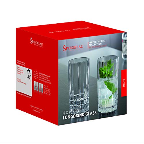 Spiegelau Perfect Serve Longdrink Glass Set of 4 - Highball Cocktail Glasses European-Made Crystal, Dishwasher Safe, Professional Quality Cocktail Glass Gift Set - 12.3 oz